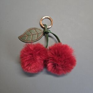 Fuzzy Red Cherry Bag Charm Keychain